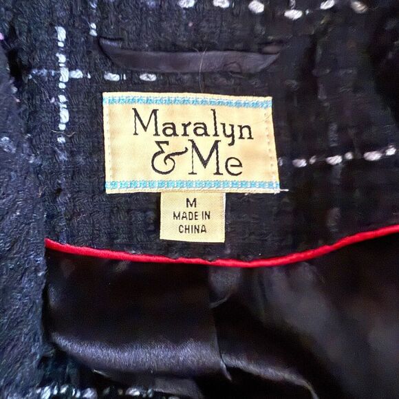 Maralyn & Me Double Breasted Pea Coat Tweed Black Plaid Jacket - Picture 12 of 14